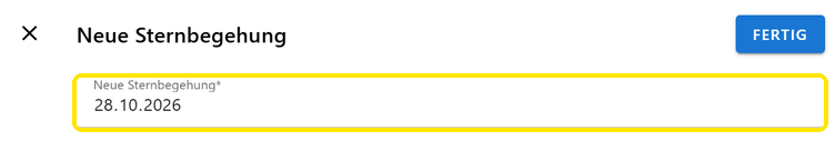 Formular „Neue Sternbegehung“ mit dem Datum