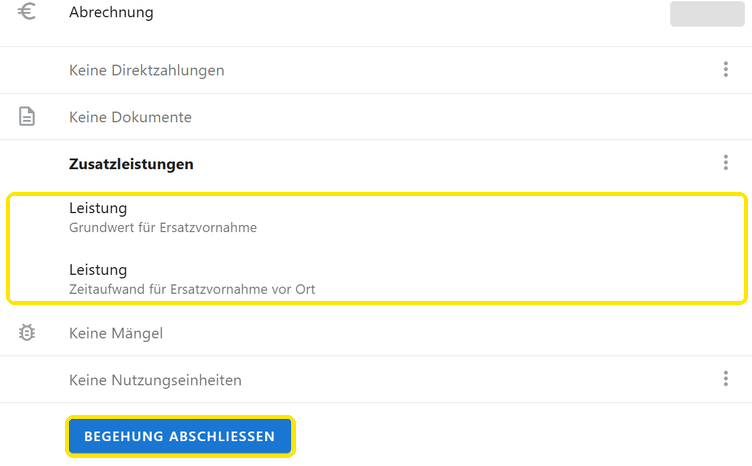 Sternbegehung mit beiden Zusatzleistungen und „Begehung abschließen“
