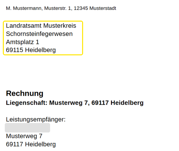 Rechnung mit der Behörde als Empfänger