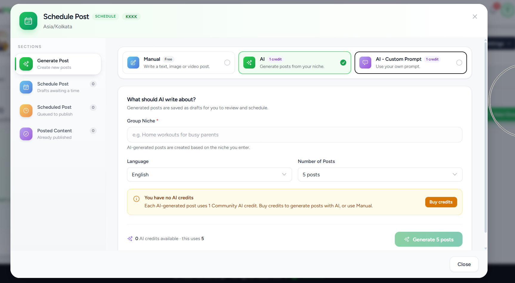 Generating community posts with AI