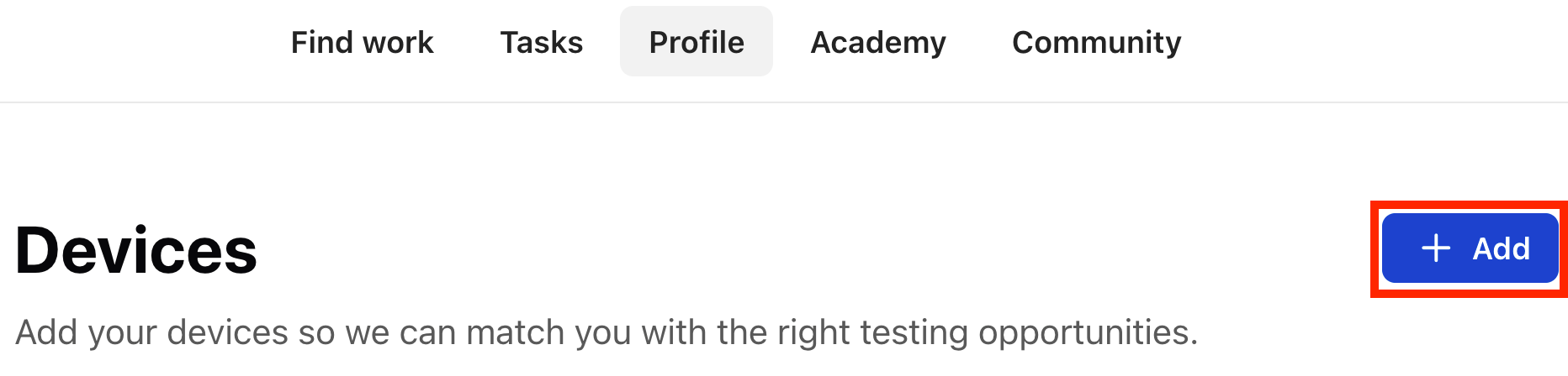 The Add button in Profile > Devices.