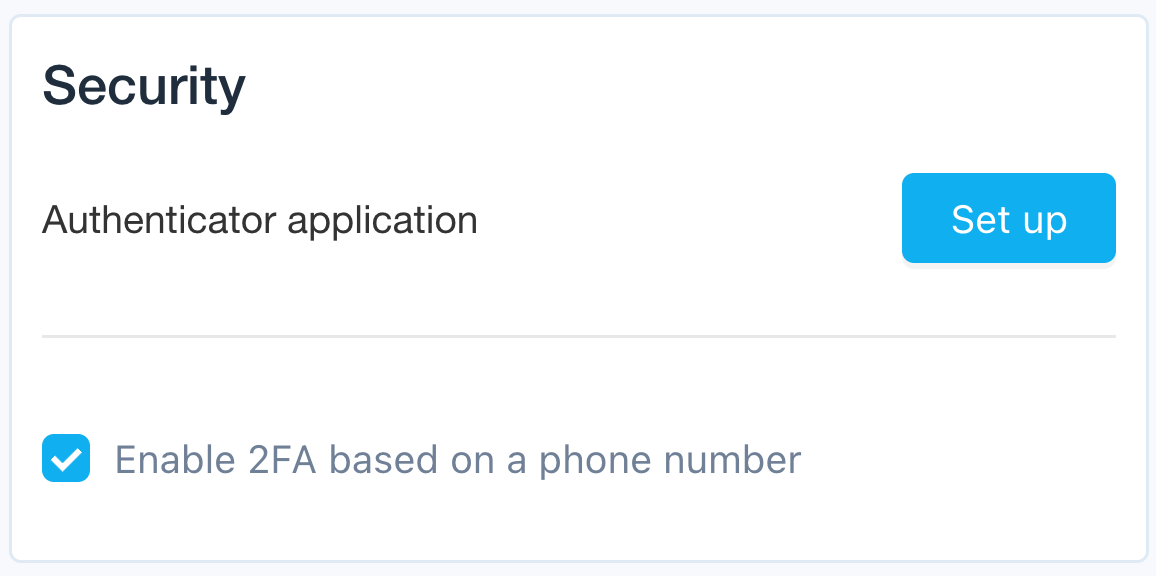 The 'Set up' button in the Security section.