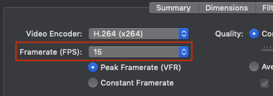 The Framerate (FPS) set to 15.