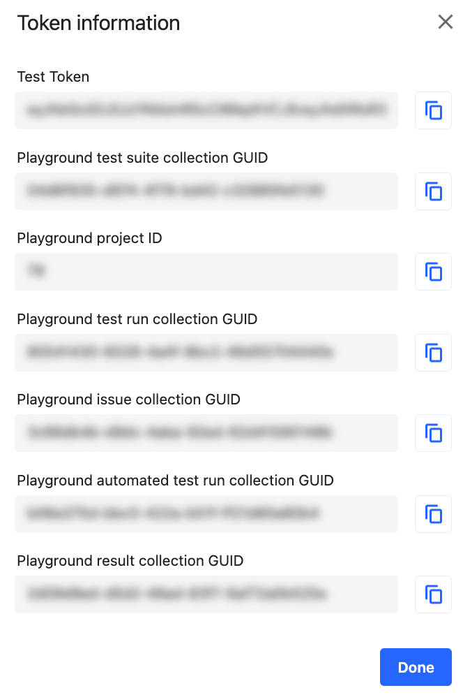 The information you get after generating a new token with GUIDs to copy.