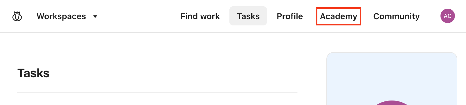 Find the Academy link in the main navigation in the Testlio platform.
