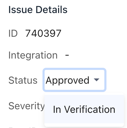 The option to select "In Verification" appears after clicking "Approved".