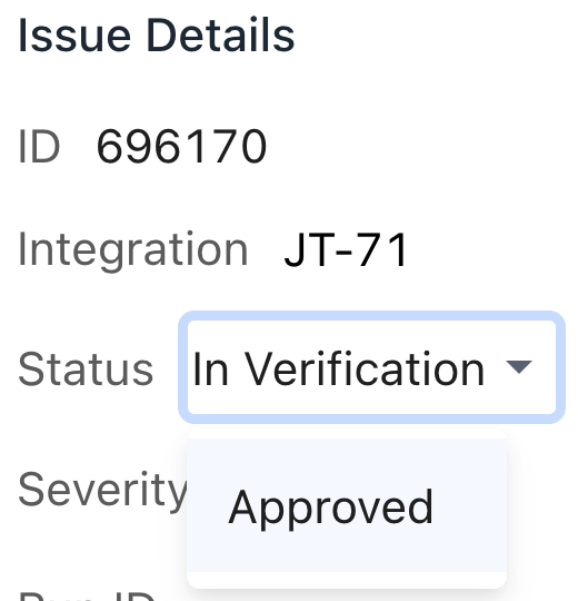 The option to select "Approved" appears after clicking "In Verification".