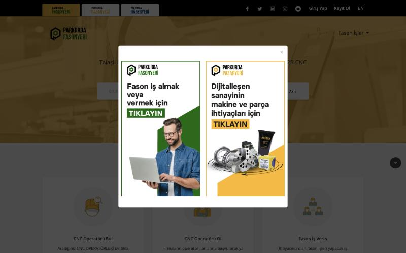 fasonyeri.parkurda.com açılış ekranı: Fasonyeri ve Pazaryeri seçim penceresi