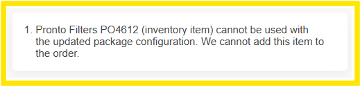 Example of items copied from a previous order