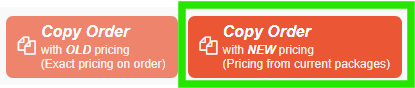 Last order invoice preview with Copy Order OLD and NEW pricing options