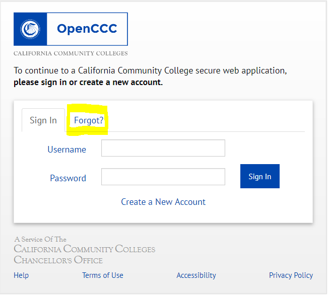 I Forgot Or Do Not Remember My Username Or Password For The Cccapply System Mpc Admissions Records Support