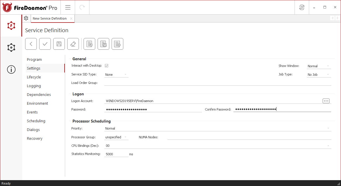 FireDaemon Pro OneDrive service settings