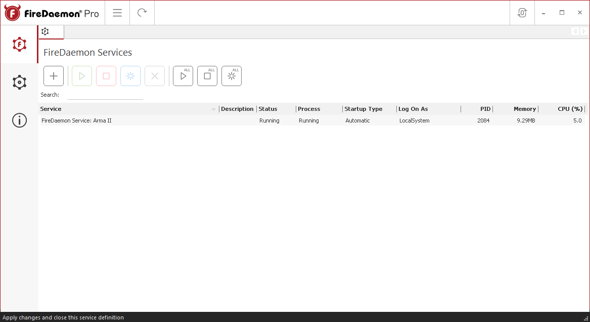 FireDaemon Pro Services list