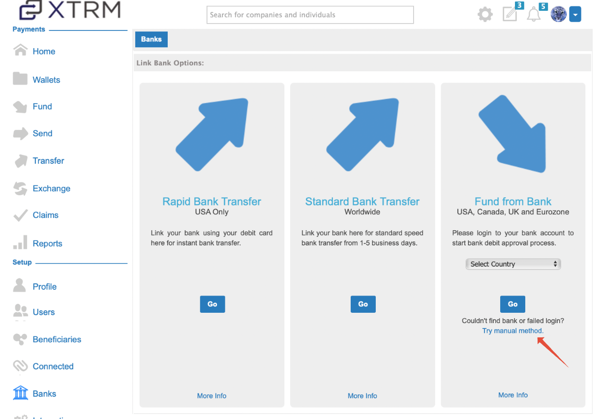 FUND004 Fund wallets using bank debits manual method (Microdeposit