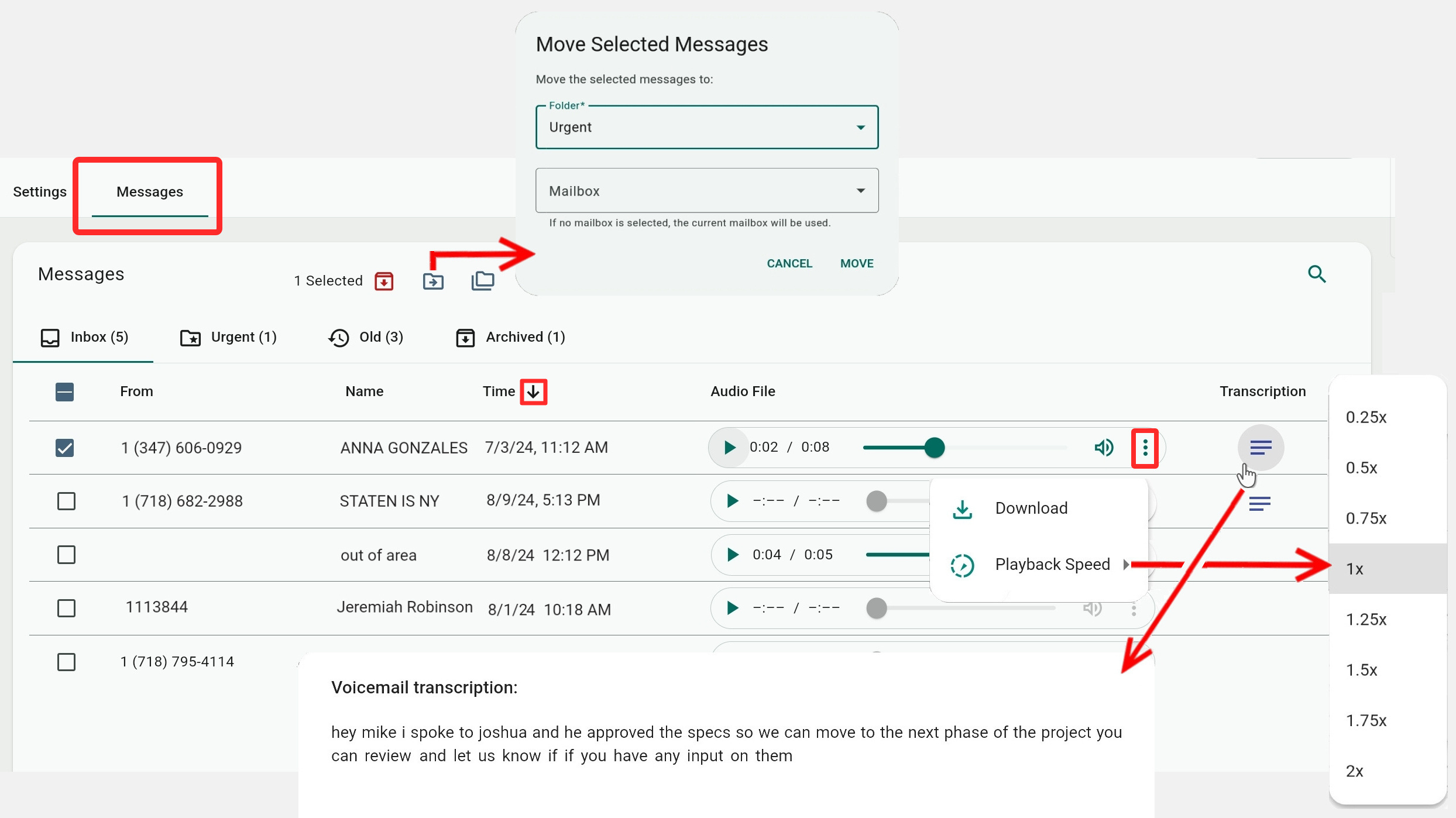 Managing Voicemails in the Admin Center : Teleboard | Support Center