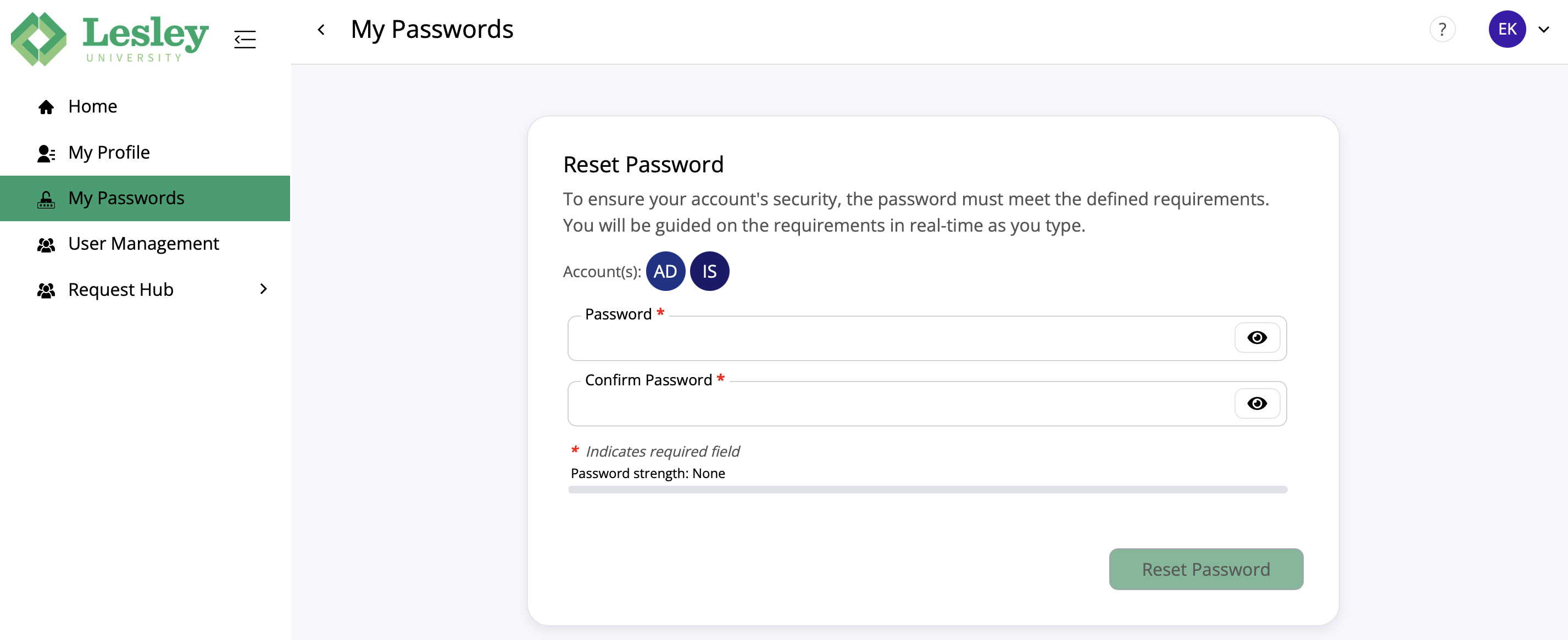 Screenshot of choosing my accounts tab