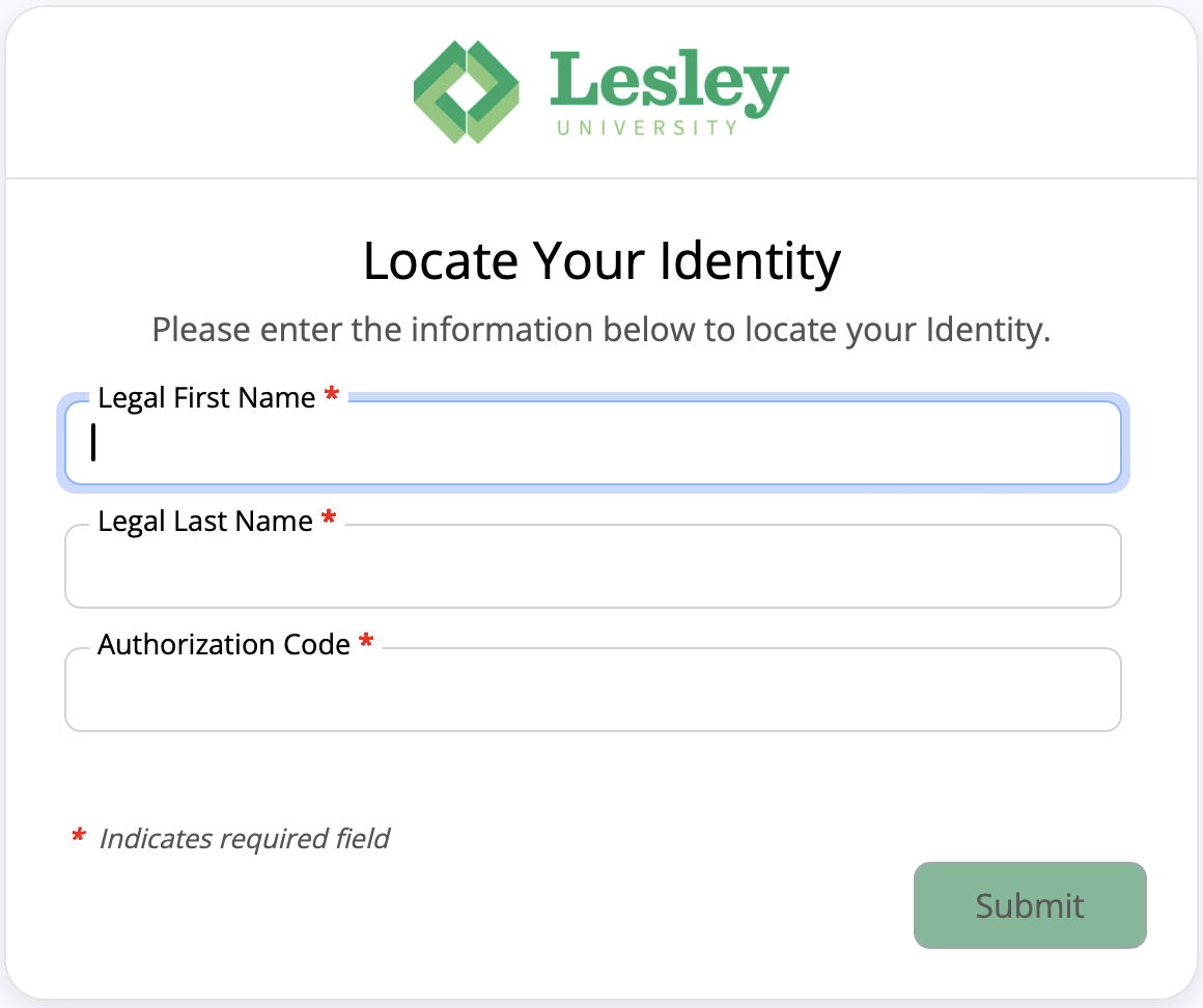 Screenshot of identity claim first screen