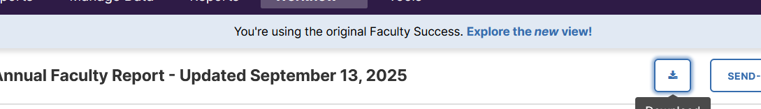 Annual Faculty Report—updated Sept 13, 2025—with the Download button visible on the right.
