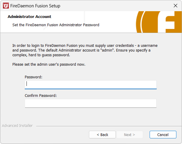 FireDaemon Fusion Setup Administrator Account