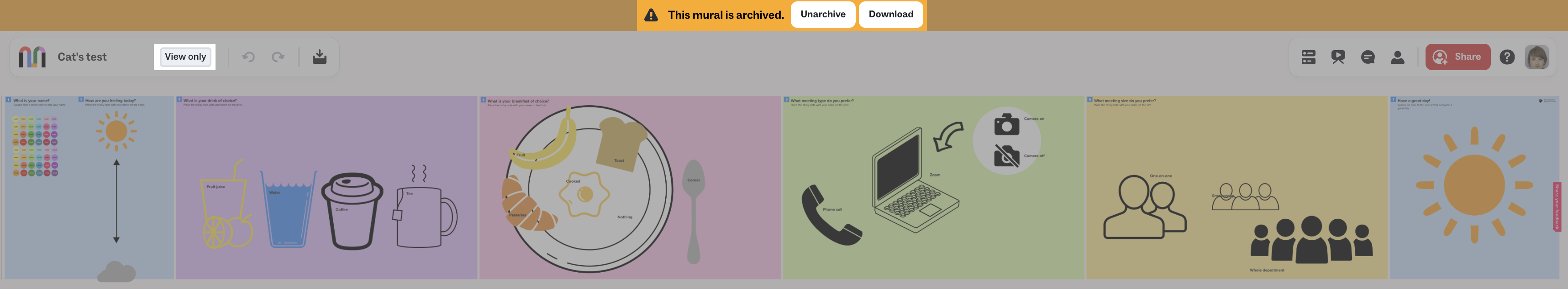 A mural that has been archived show the 'This mural has been archived' announcement banner.