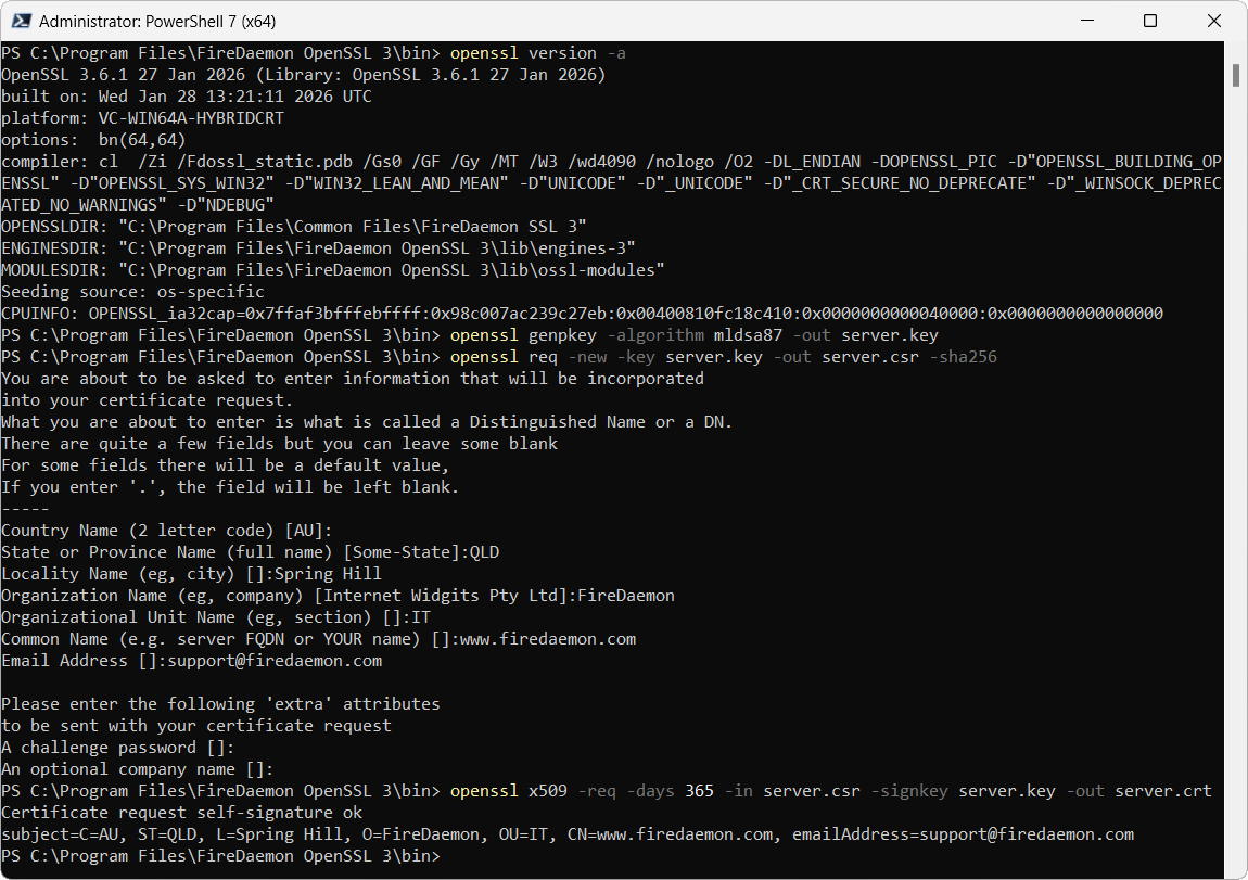 FireDaemon OpenSSL 3 Command Line