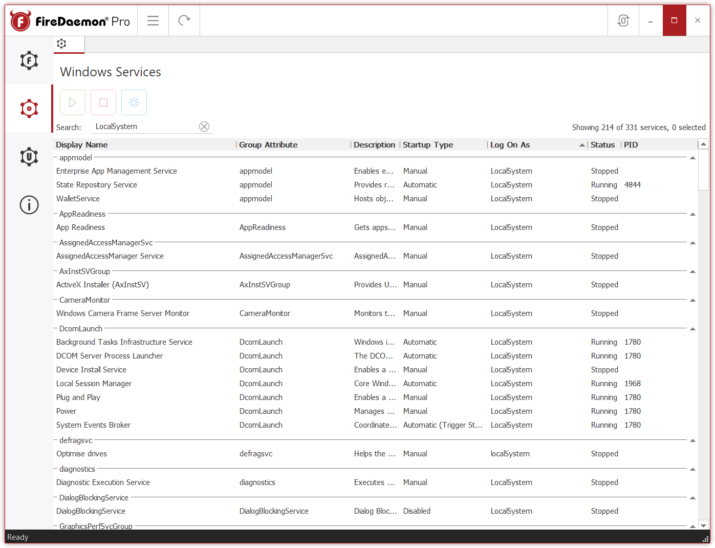 FireDaemon Pro 6 Windows Services tab
