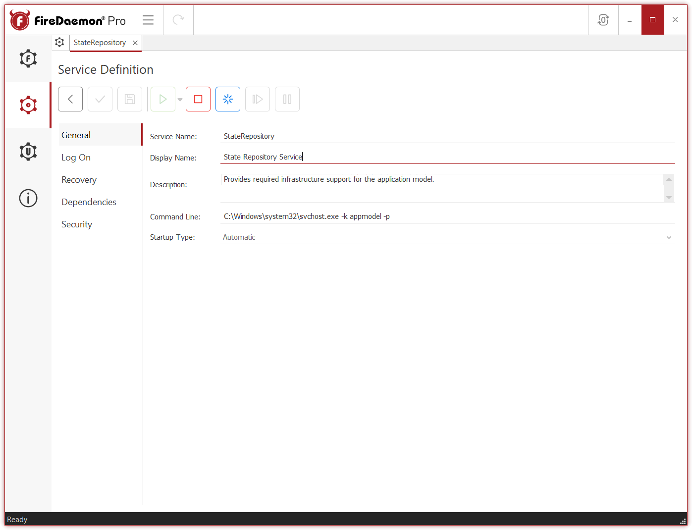 FireDaemon Pro 6 Windows Services General Tab
