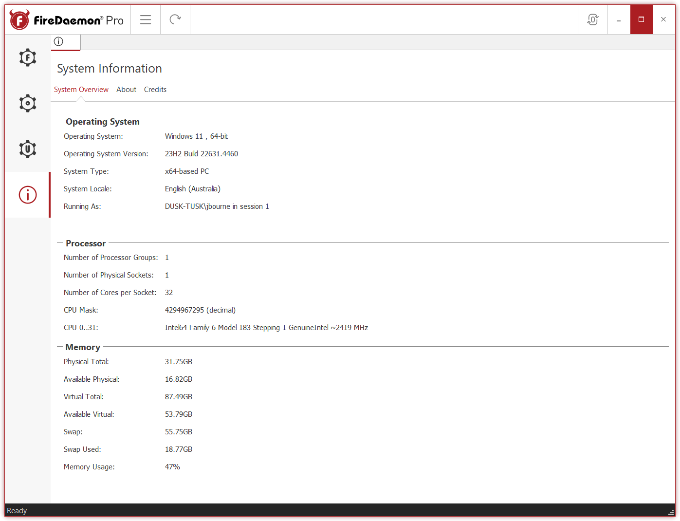 FireDaemon Pro 6 System Information