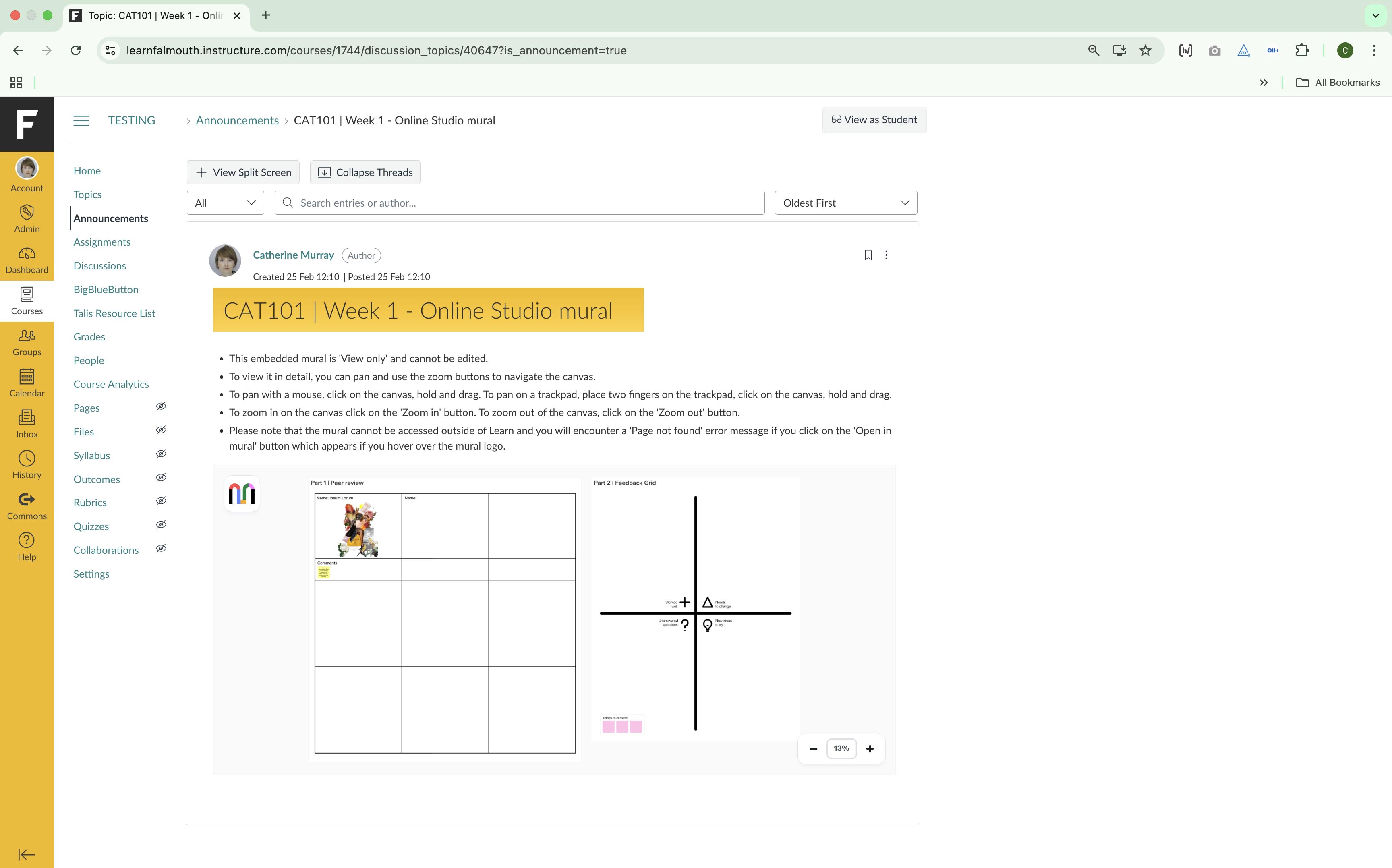 A mural embedded into an Announcement in Falmouth Learn.