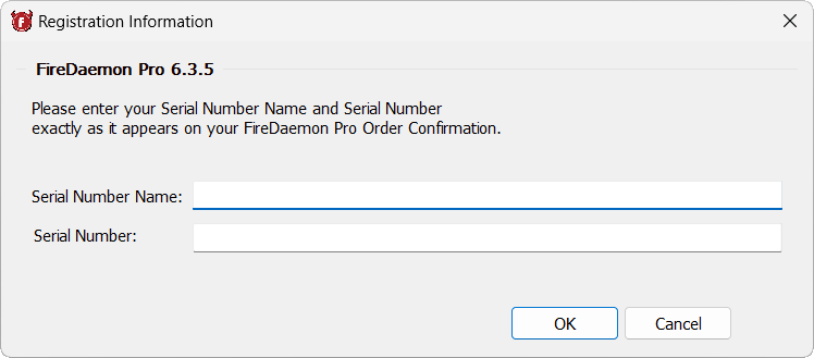 FireDaemon Pro Registration Dialog