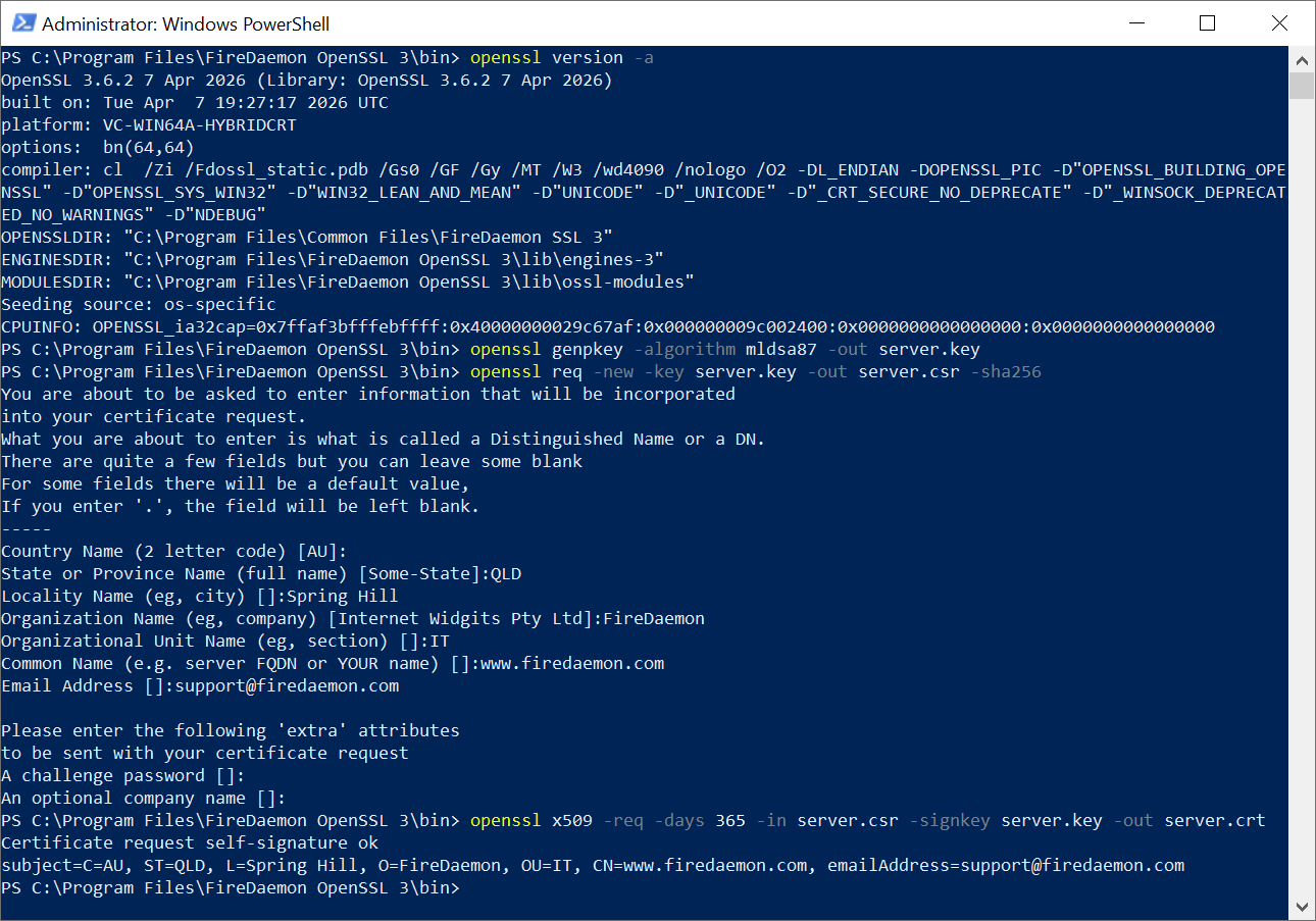 FireDaemon OpenSSL 3 Command Line