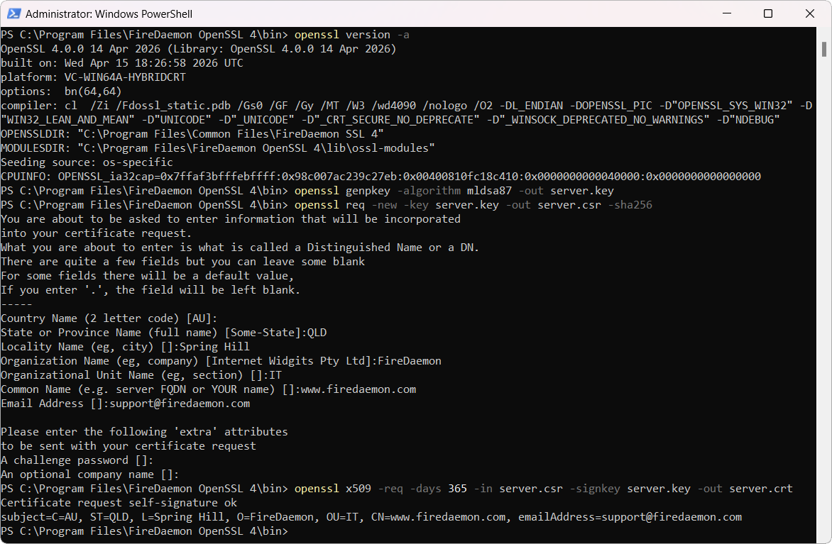 FireDaemon OpenSSL 4 Command Line