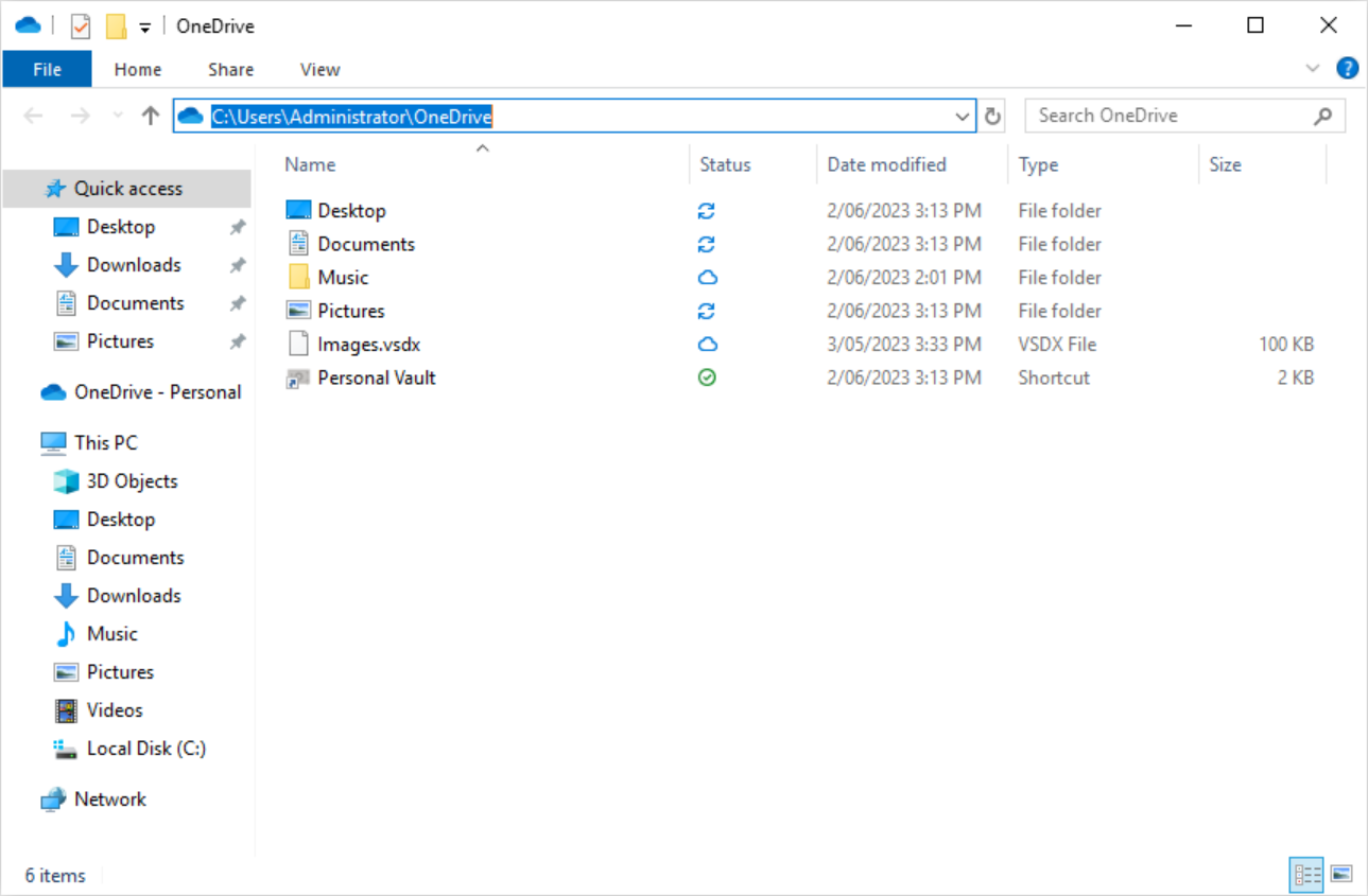 Synchronized OneDrive Folder