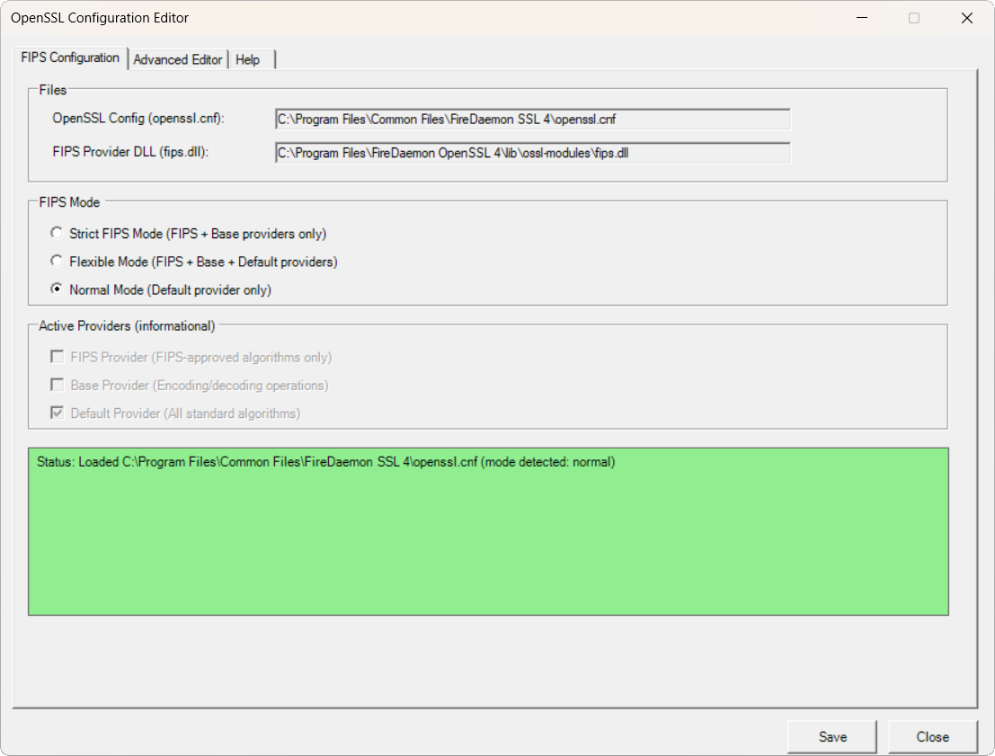 FireDaemon OpenSSL PowerShell FIPS Mode Configuration Editor