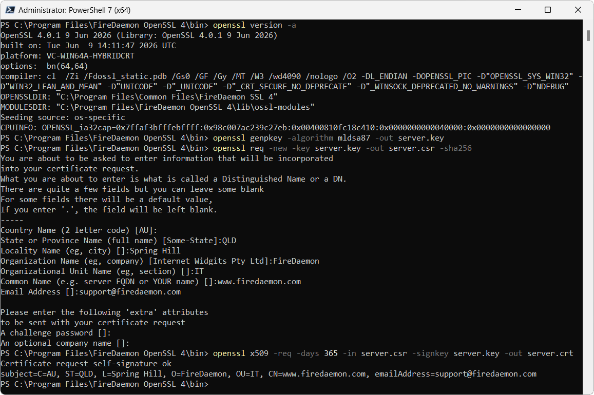 FireDaemon OpenSSL 4 Command Line