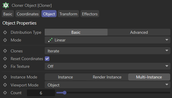 Note that the Count, should ideally match the number of objects under the cloner.