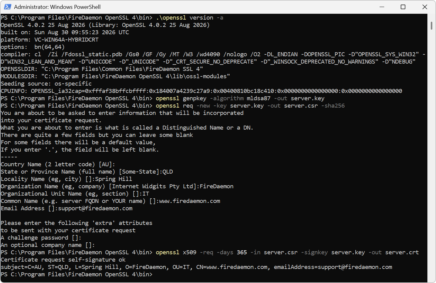 FireDaemon OpenSSL 4 Command Line