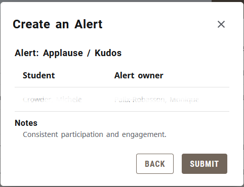 submit or back buttons