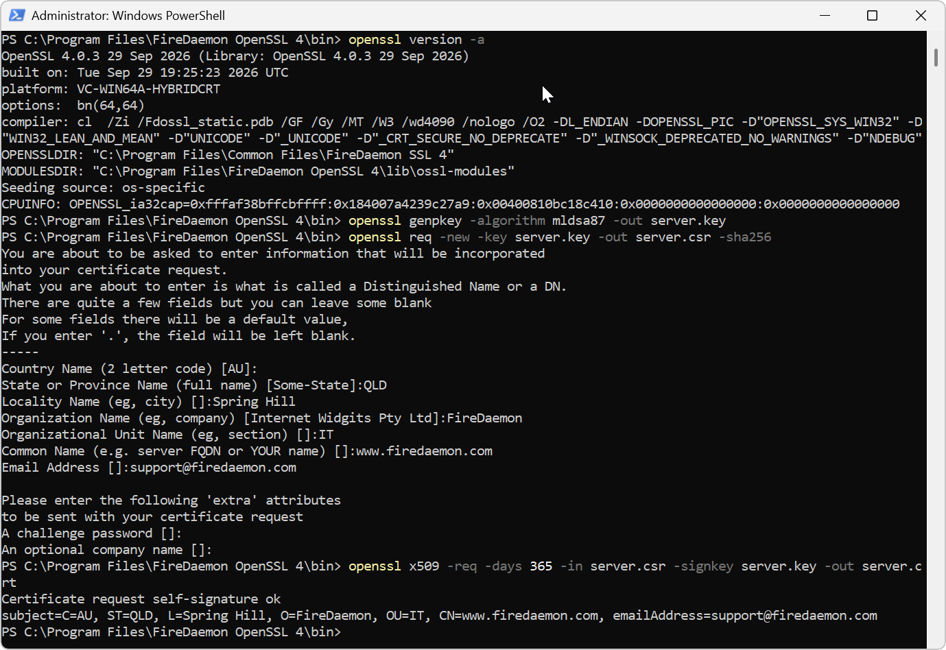 FireDaemon OpenSSL 4 Command Line