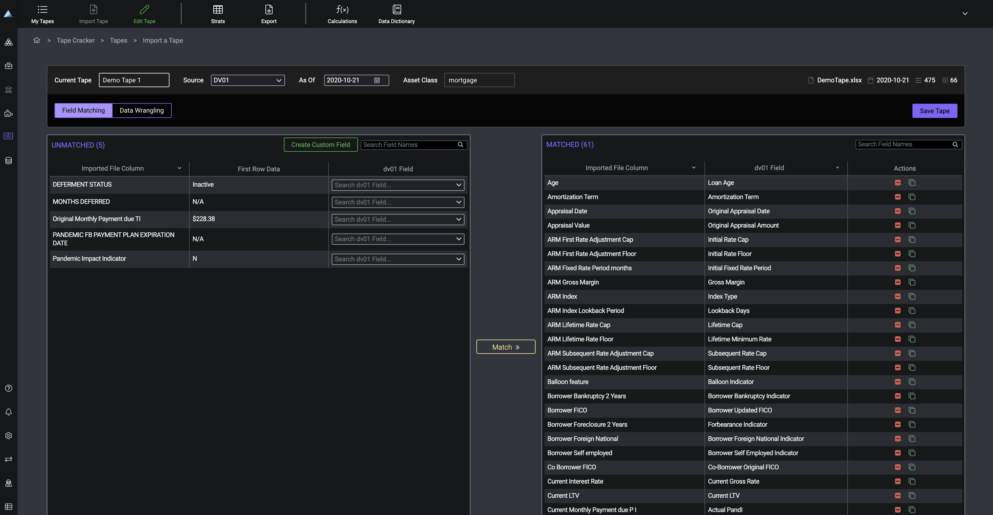Editing a tape Support