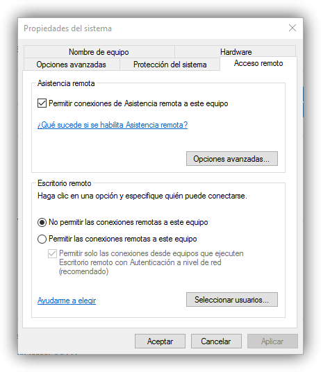 Habilitar escritorio remoto Windows