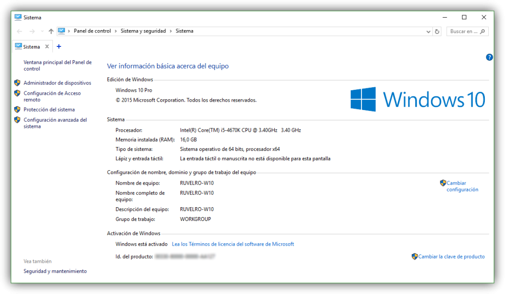 Propiedades de Windows 10