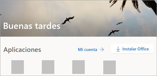 Captura de pantalla de la página principal de Office.com después de iniciar sesión