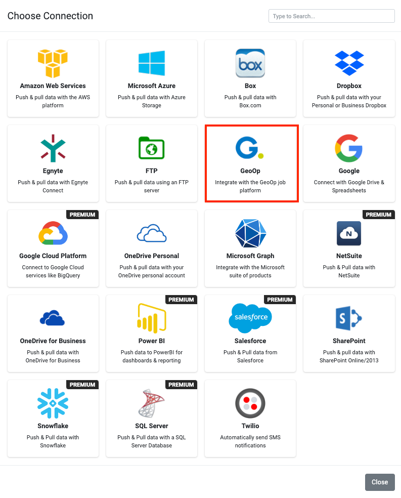 GeoOp Add Connection
