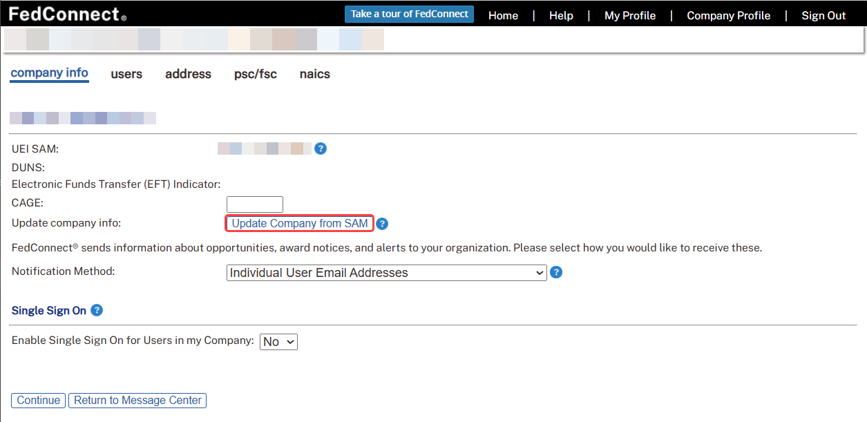 Example image of the Company Info page