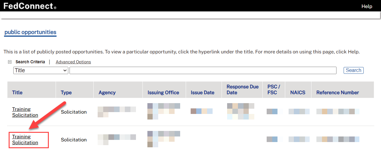 Example image of Public Opportunities search page