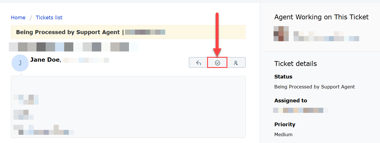 Example image of ticket in support portal