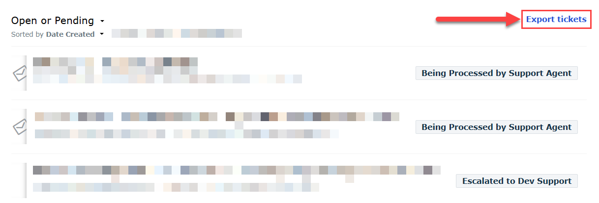 Example image of tickets in support portal