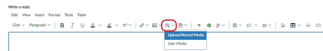 Media button in the Canvas Content Editor signified by a play button and music note.