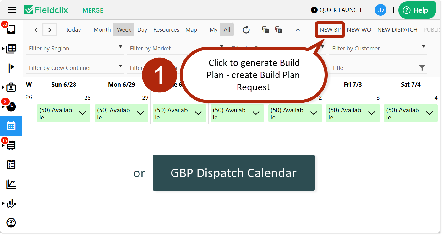 New Build Plan option in the Calendar dashboard